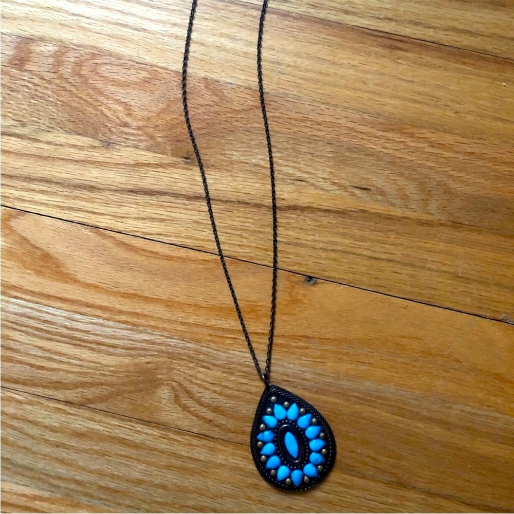 Turquoise Long Statement Necklace - image 1